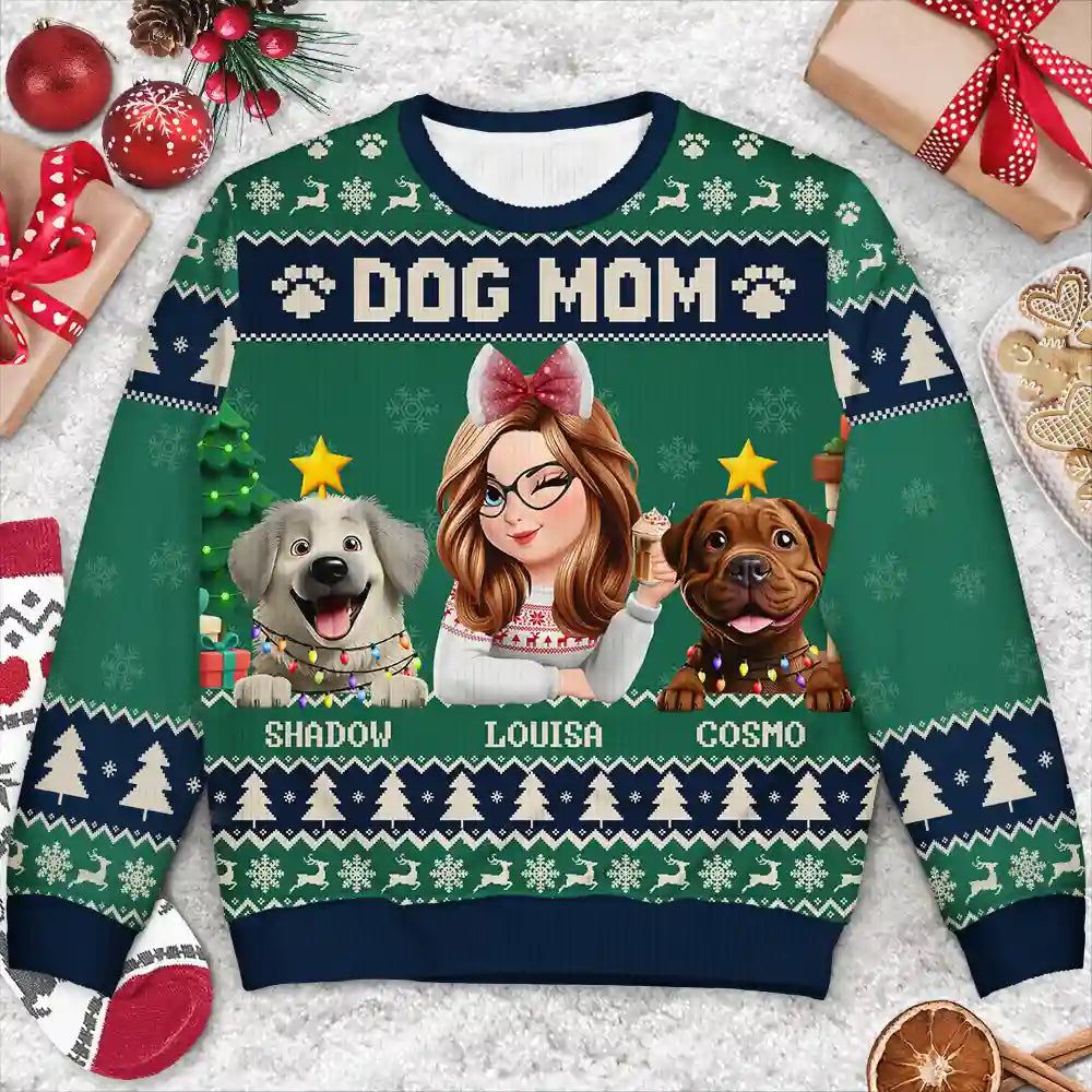 3D Effect Dog Mom Christmas - Personalized Unisex Ugly Sweater