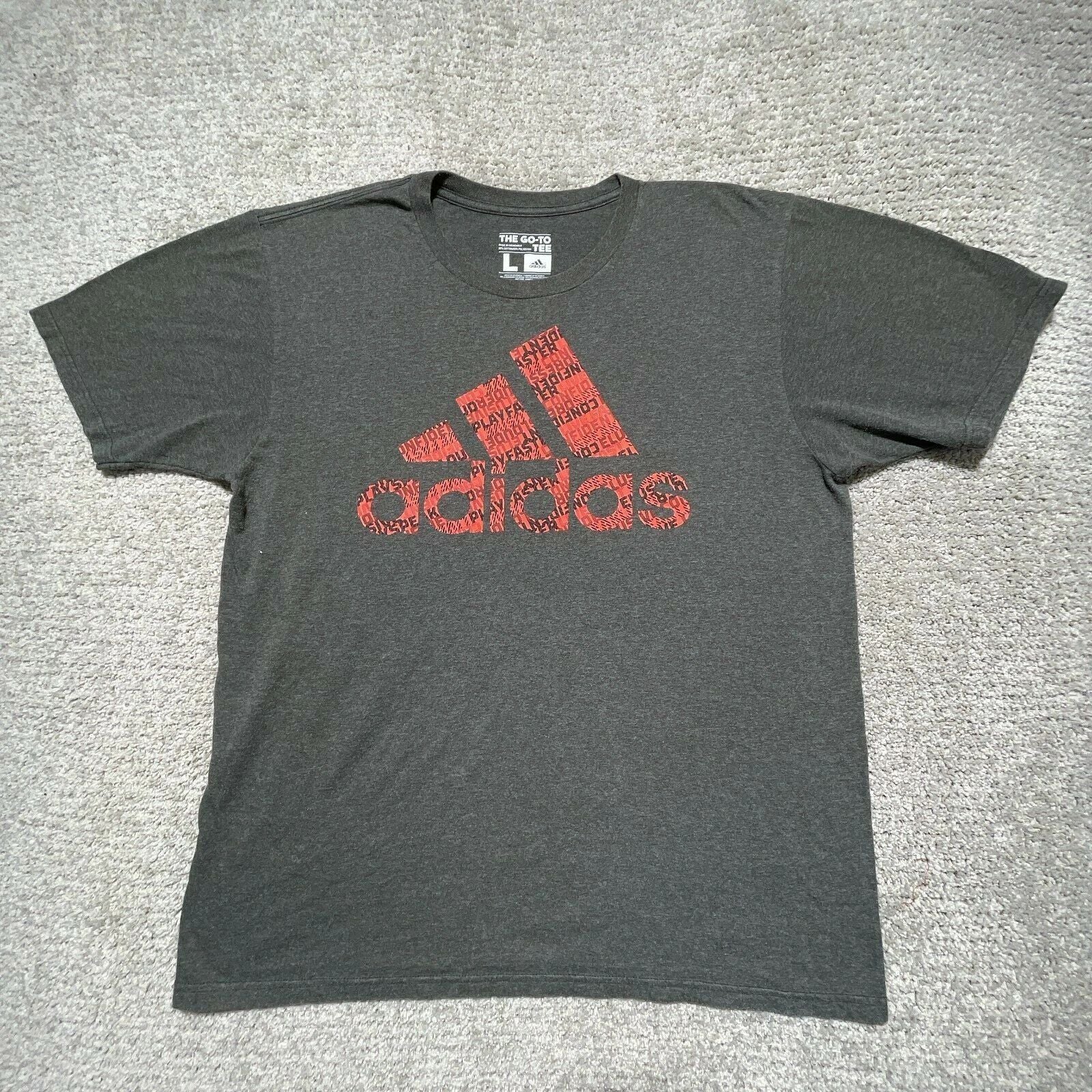 Adidas Motivation Sayings Logo T Shirt Adult Large Gray The Go-To-Tee Tag Mens