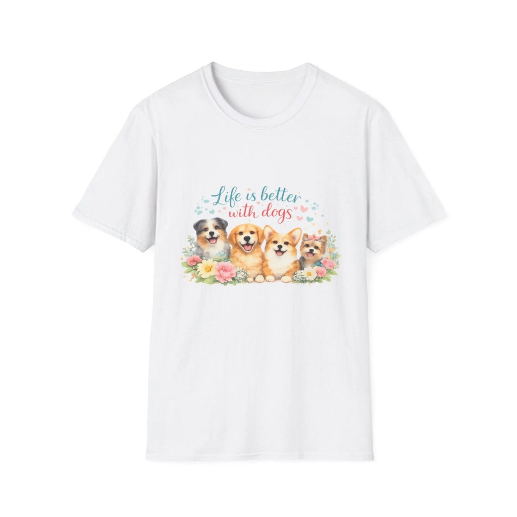 Life Is Better With Dogs T-Shirt | Cute Watercolor Puppies Dog Lover Gift Tee