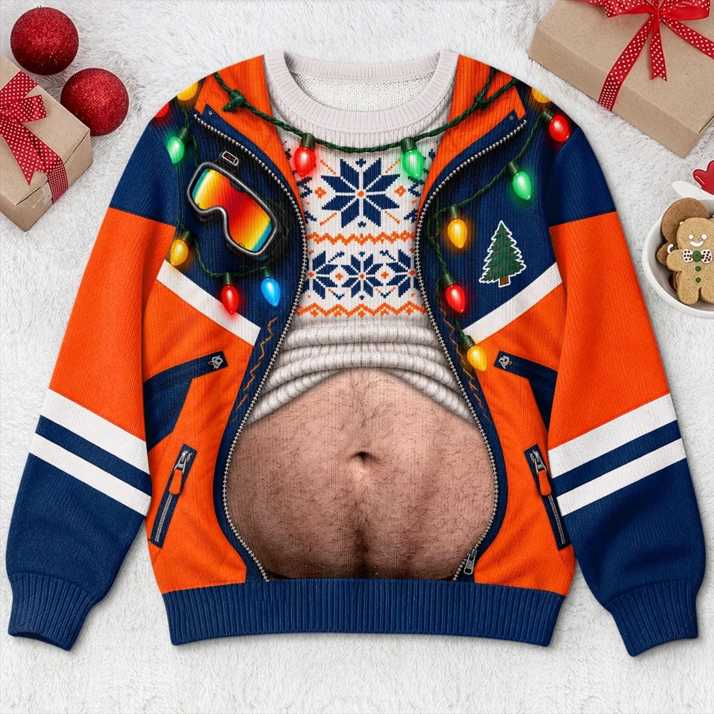Custom Funny Ugly Sweatshirt - Personalized Christmas Birthday Gifts For Husband, Son, Grandson, Brother, Grandpa, Dad, Yourself - Chilling On The Snowy Hills