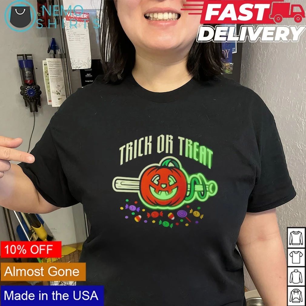 Trick or Treat Halloween Pumpkin with Baseball Bat shirt