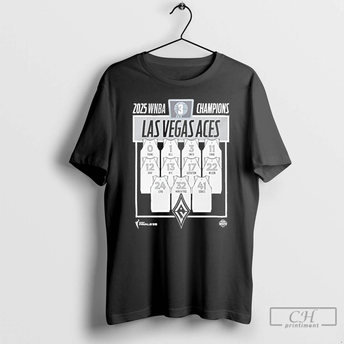 Premium Las Vegas Aces 2025 Wnba Finals Champions Jersey Roster T Shirts