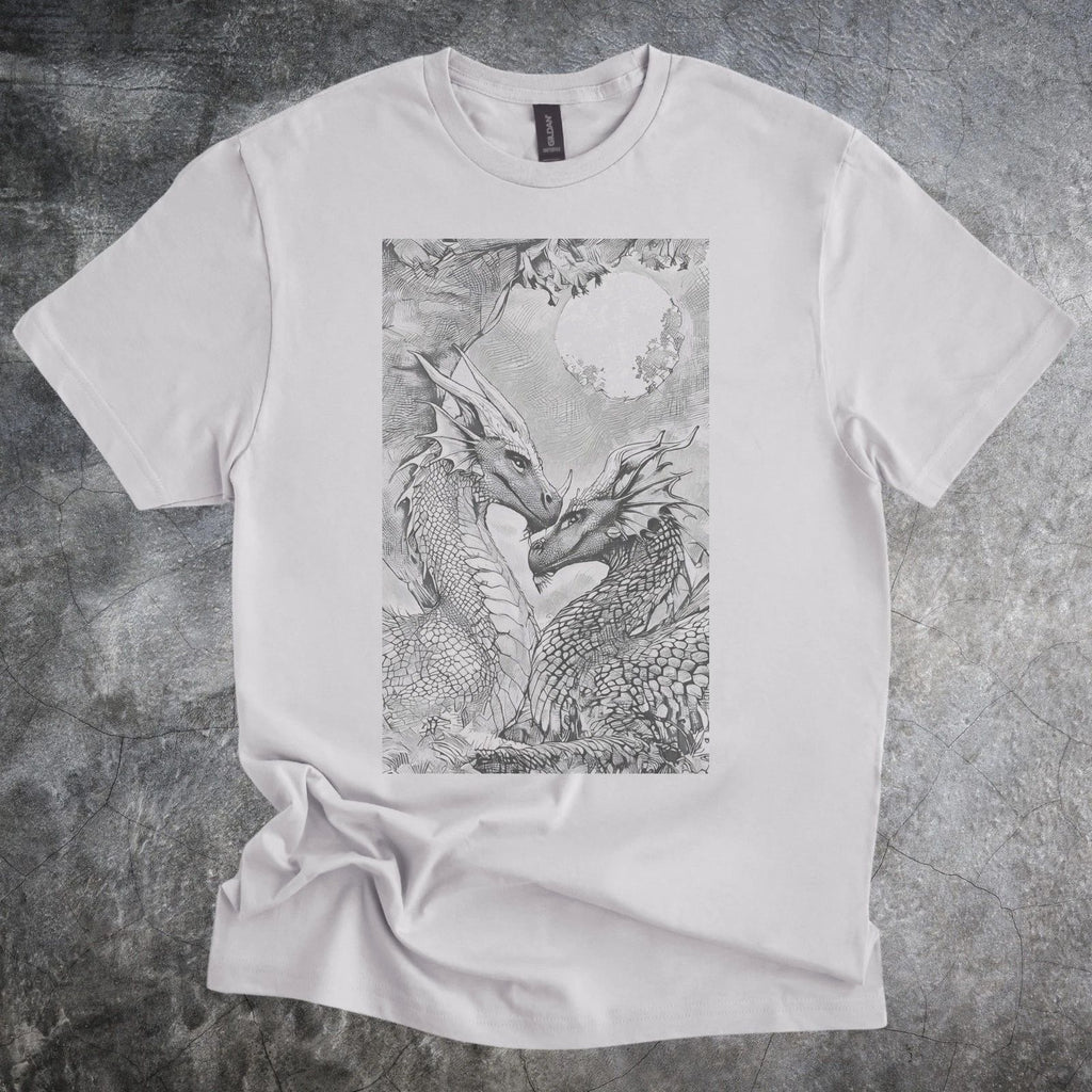 Majestic Dragon Embrace Graphic Tee for Fantasy Lovers