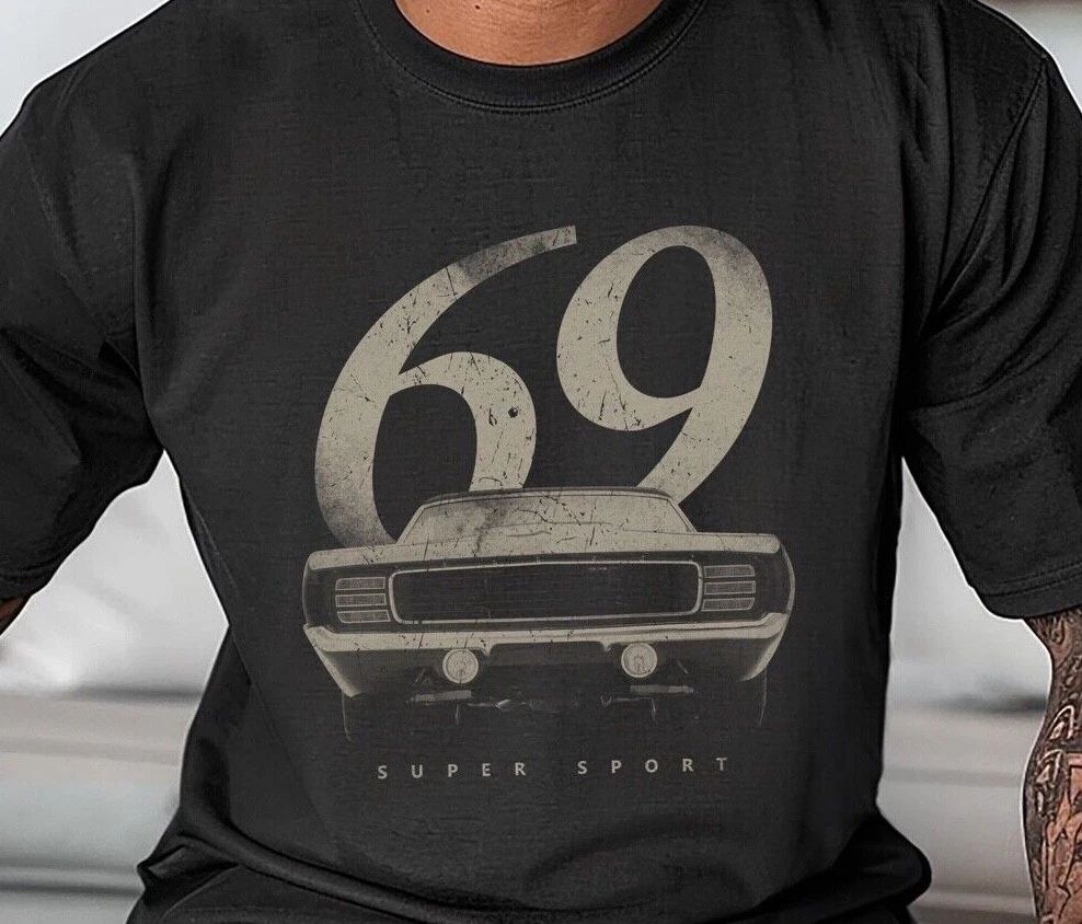 1969 Chevrolet Camaro SS T-Shirt on Vintage Black Comfort Colors Tee