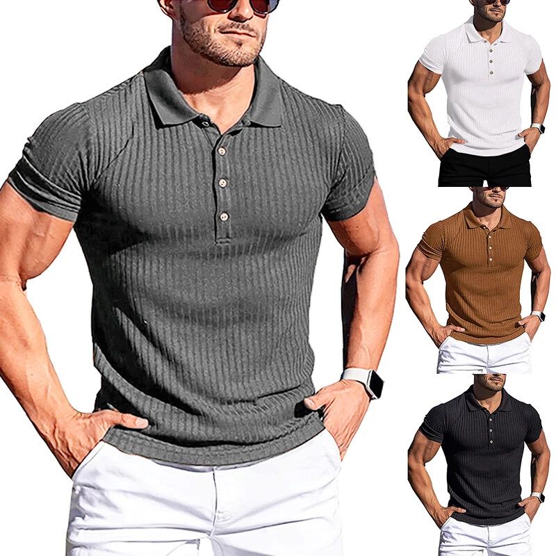 Men summer muscle stretch slim fit collit with short sleeves collit tww ▽