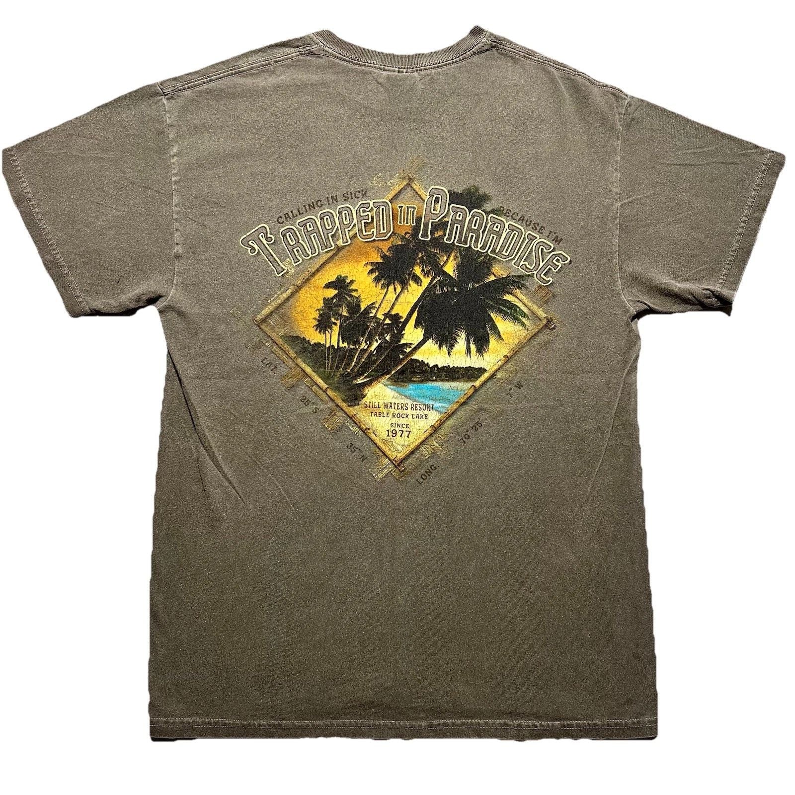 Still Waters Resort Shirt M Trapped In Paradise Graphic Tee Tourist Vacation