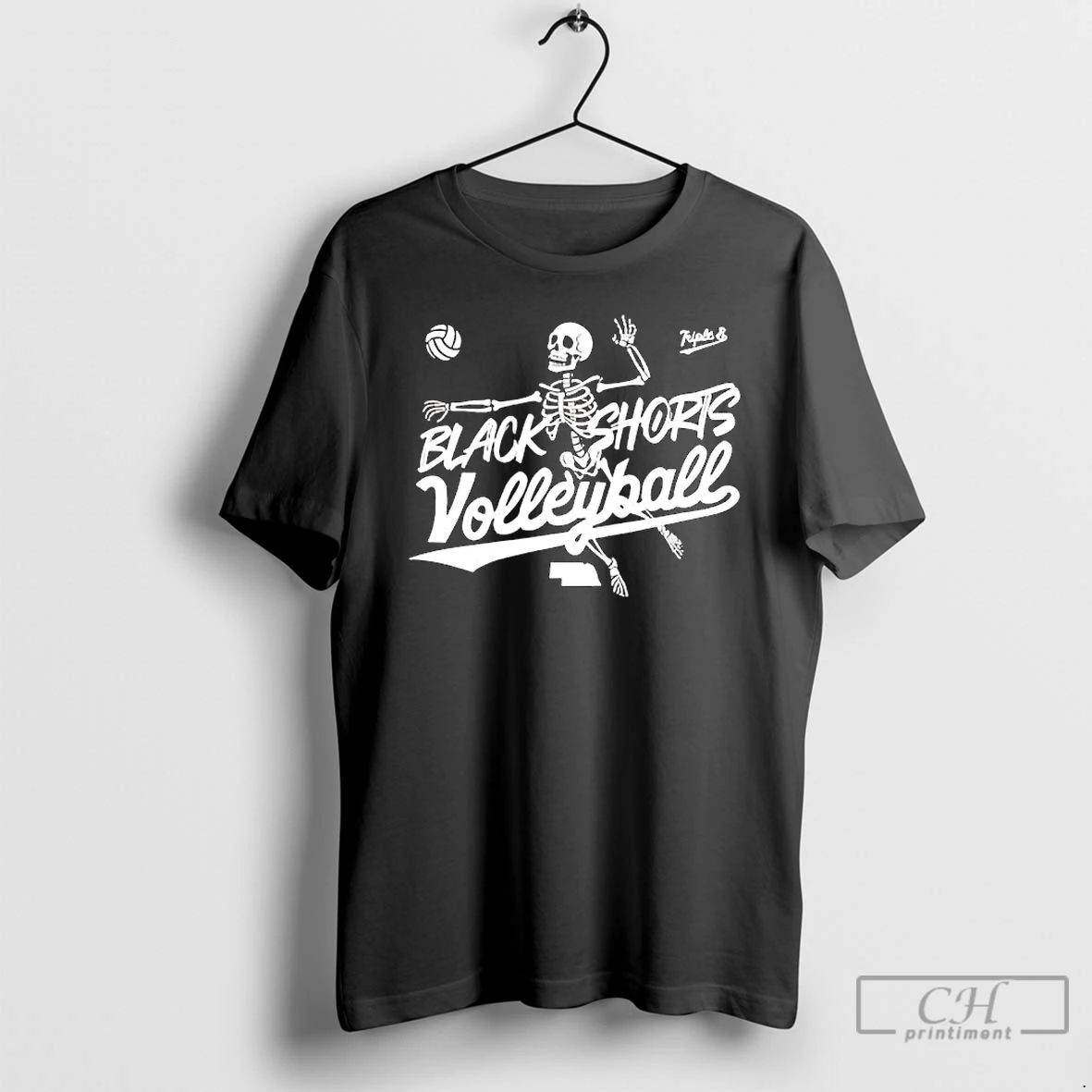 Premium Black Shorts Volleyball Skeleton T Shirts