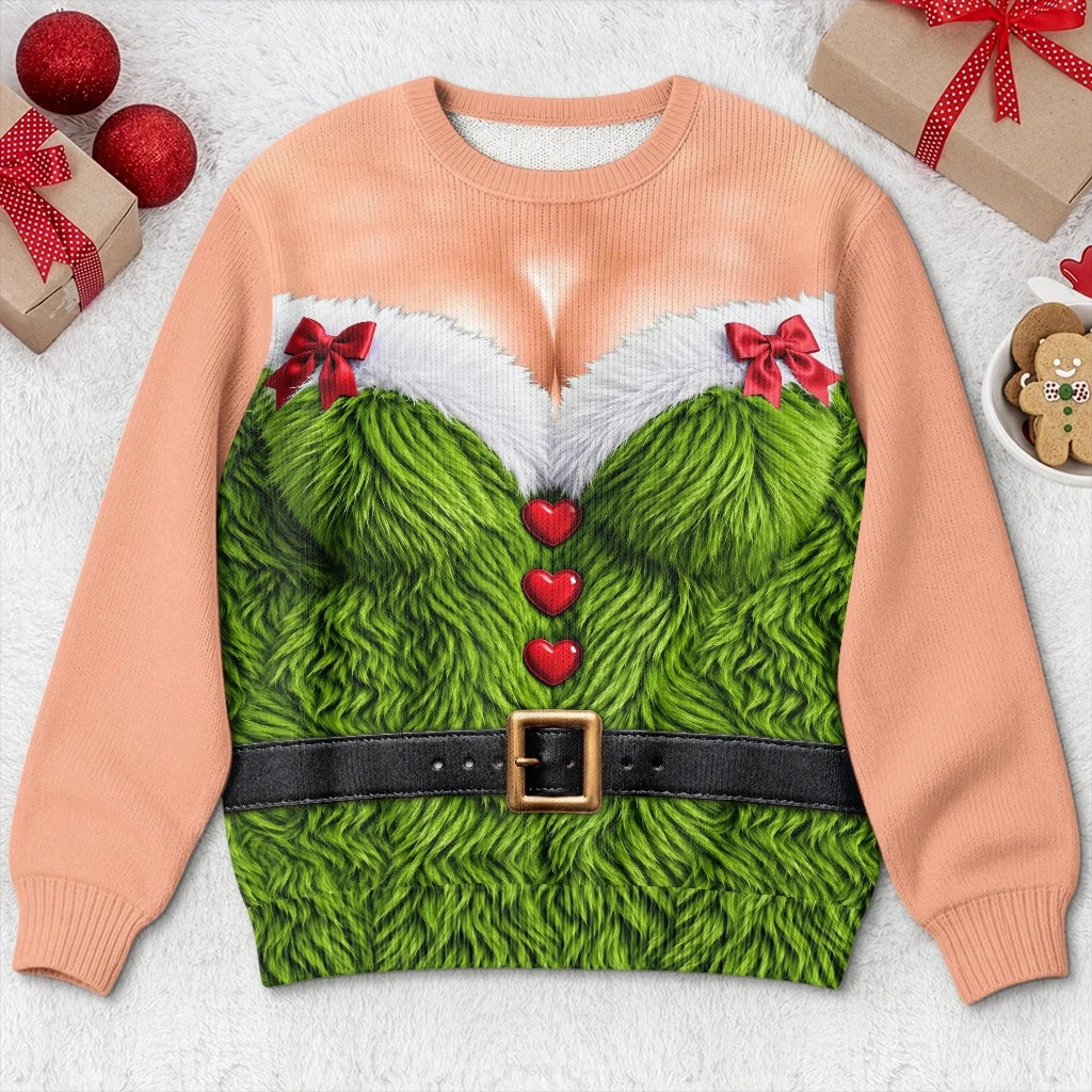 Custom Funny Ugly Sweatshirt - Personalized Christmas Birthday Gifts For Wife, Daughter, Besties, Sisters, Granddaughter, Grandma, Mom, Yourself - Serving Elf Glam
