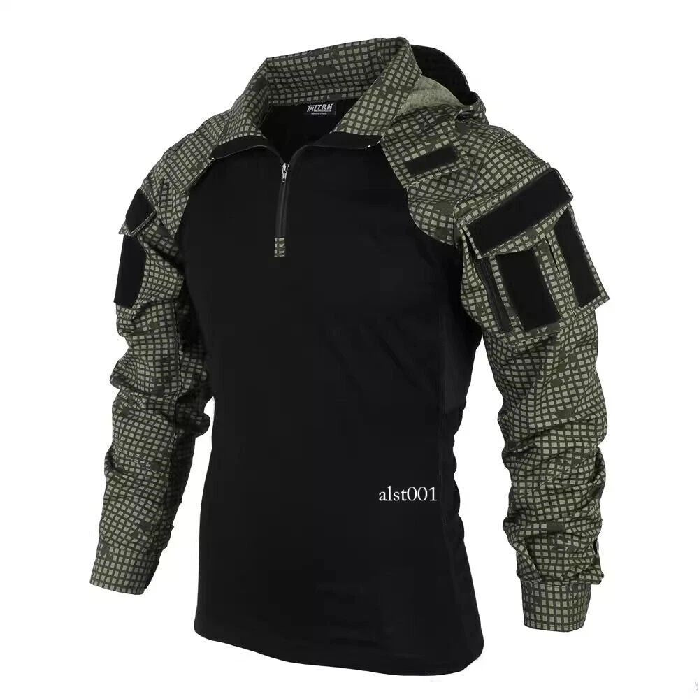 Desert Night Men's Tactical Long Sleeve Shirt Combat Pullover Camouflage Hooded