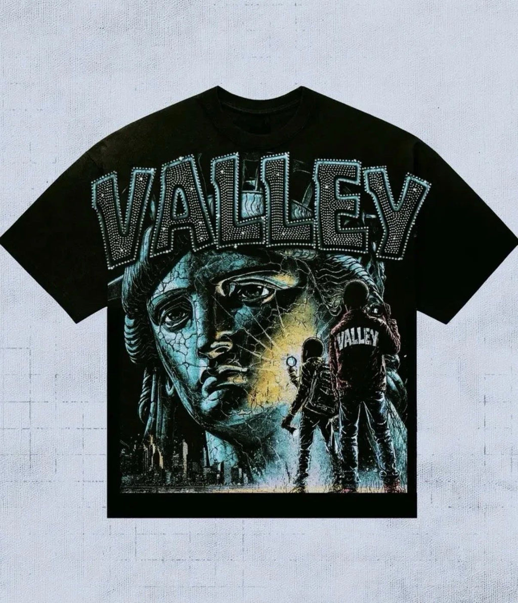 Valley Graphic T-Shirt Black Statue Print Streetwear M Urban Fashion MMedium