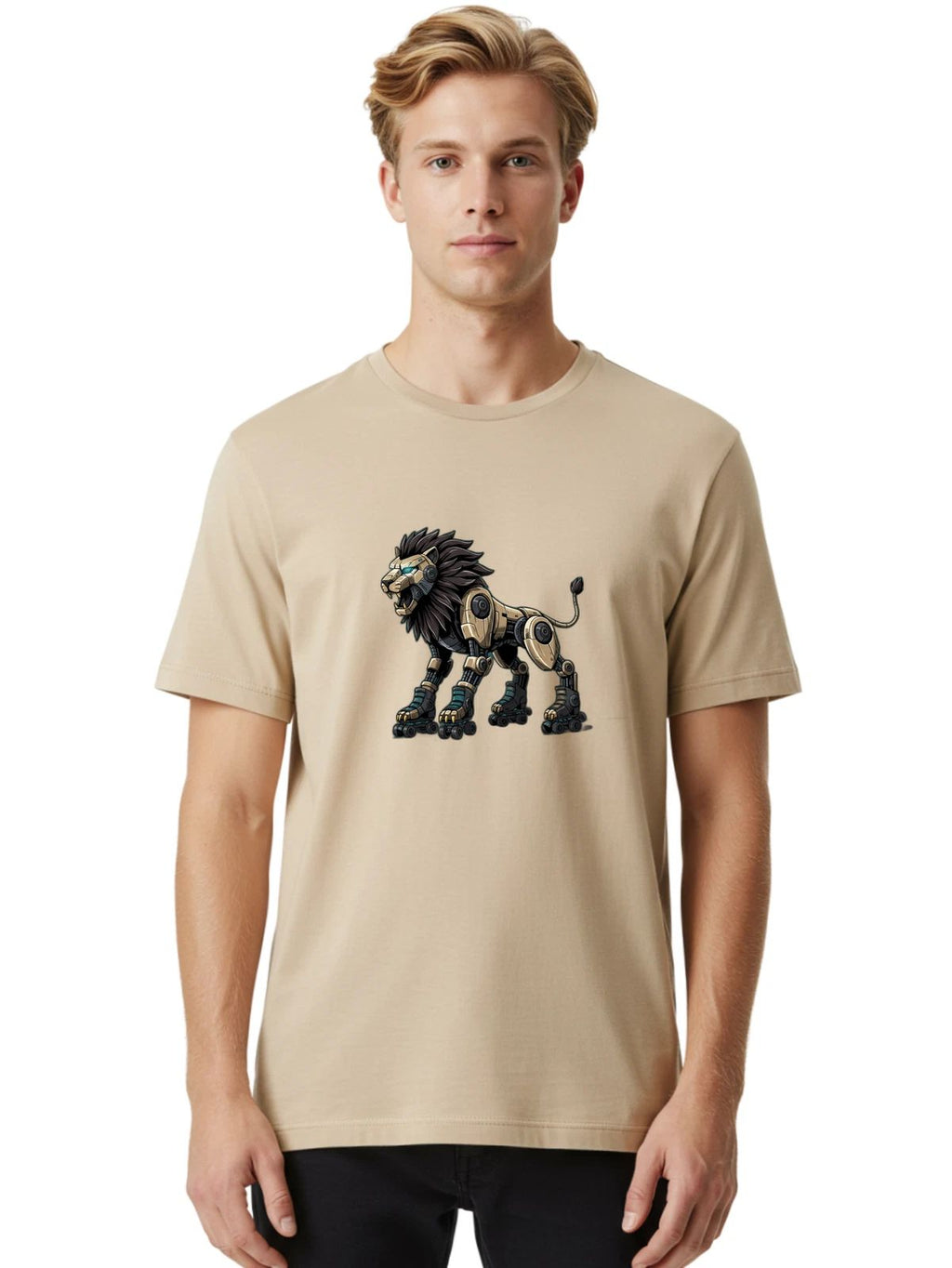 Robot-Lion Mens Graphic Tee, 100% Cotton, Casual Summer Wear
