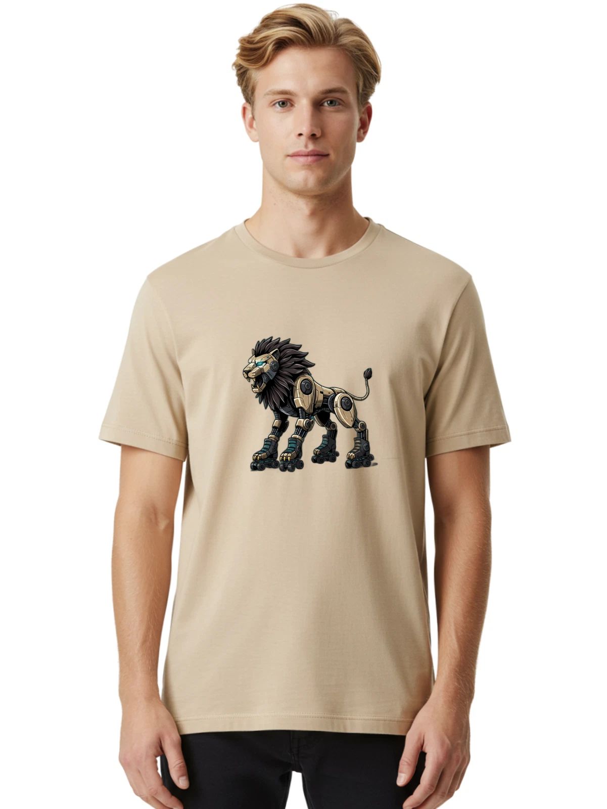 Robot-Lion Mens Graphic Tee, 100% Cotton, Casual Summer Wear