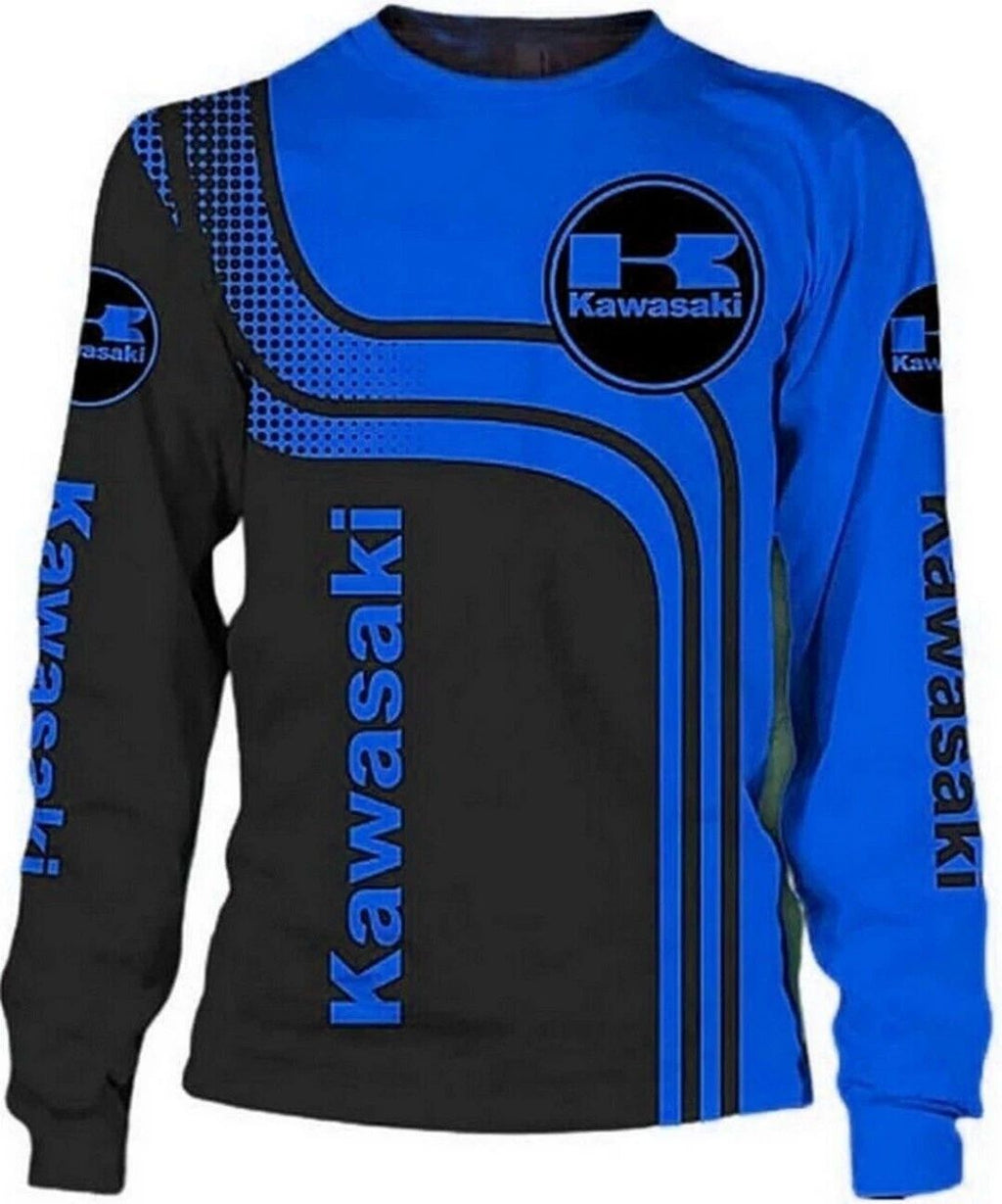 Kawasaki Long sleeve Shirt 3D Racing Size S-5XL Printed 3D BLue Black