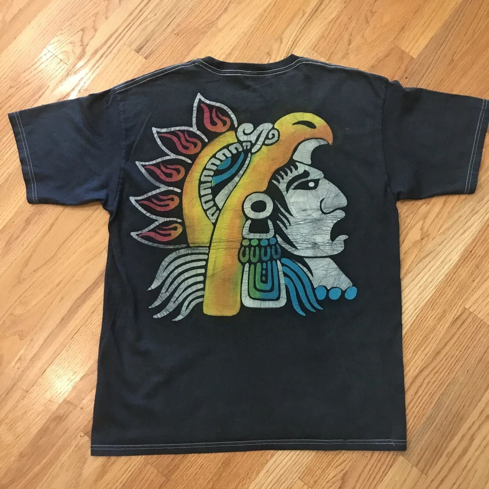 Vintage Yazbek Mayan Aztec Double Sided Artistic Quality Print Mens Large Mexico