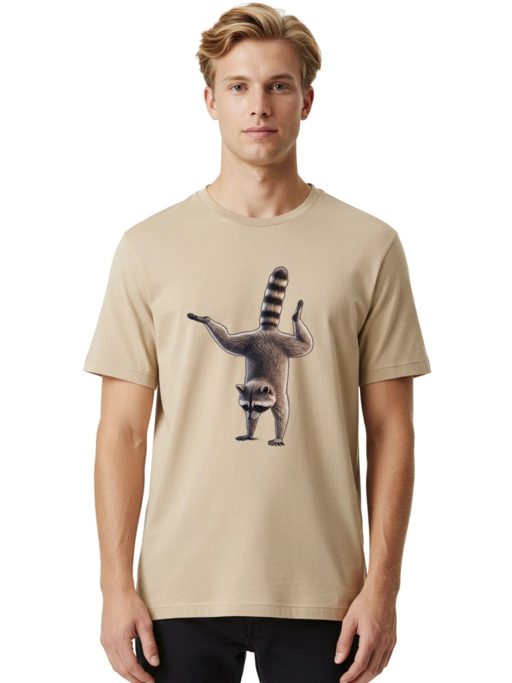 Raccoon-Yoga-Pose-1 Mens Graphic Tee, 100% Cotton, Casual Summer Wear