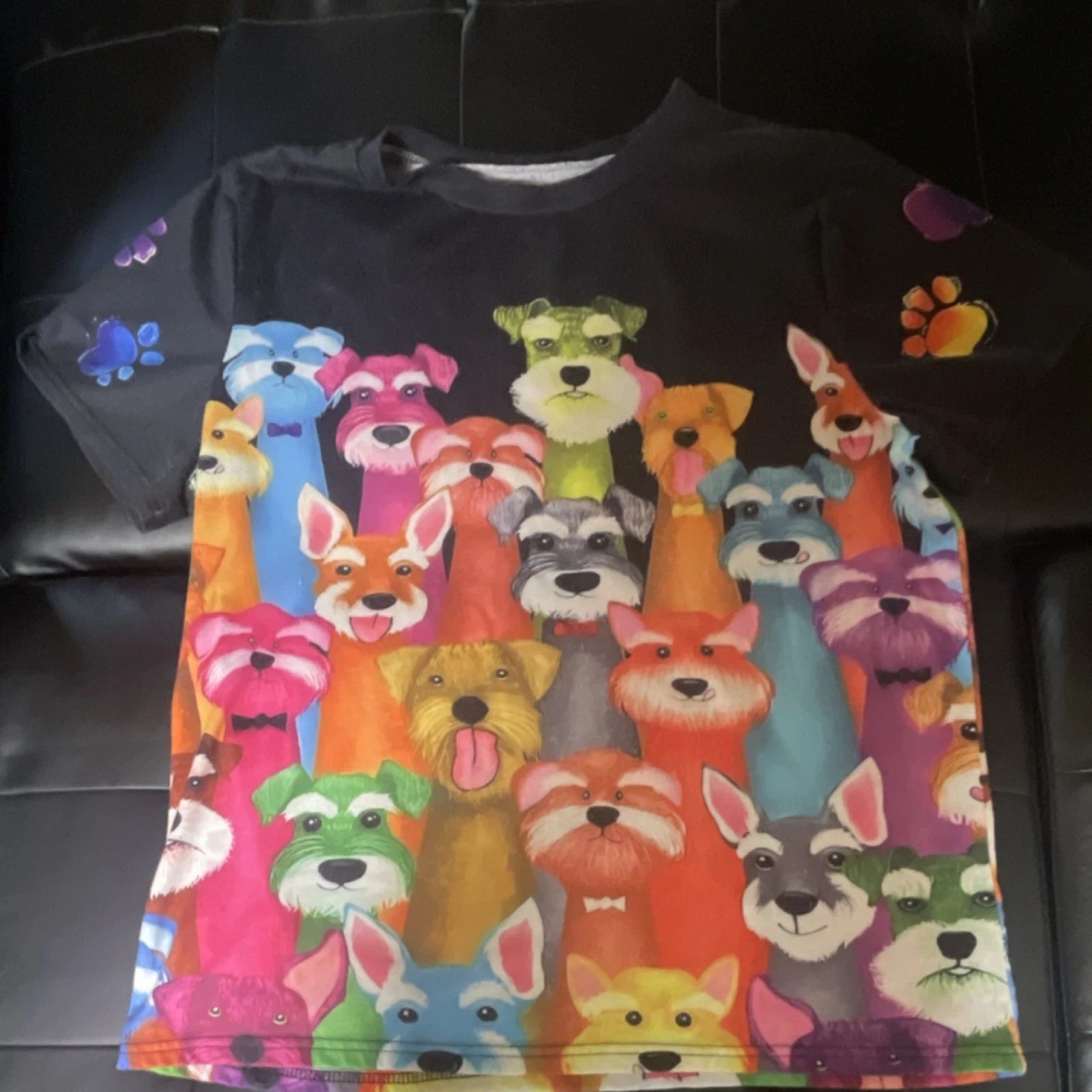 Multicolor Dog Graphic Print T-Shirt Polyester Jersey Short Sleeve Unisex S/M