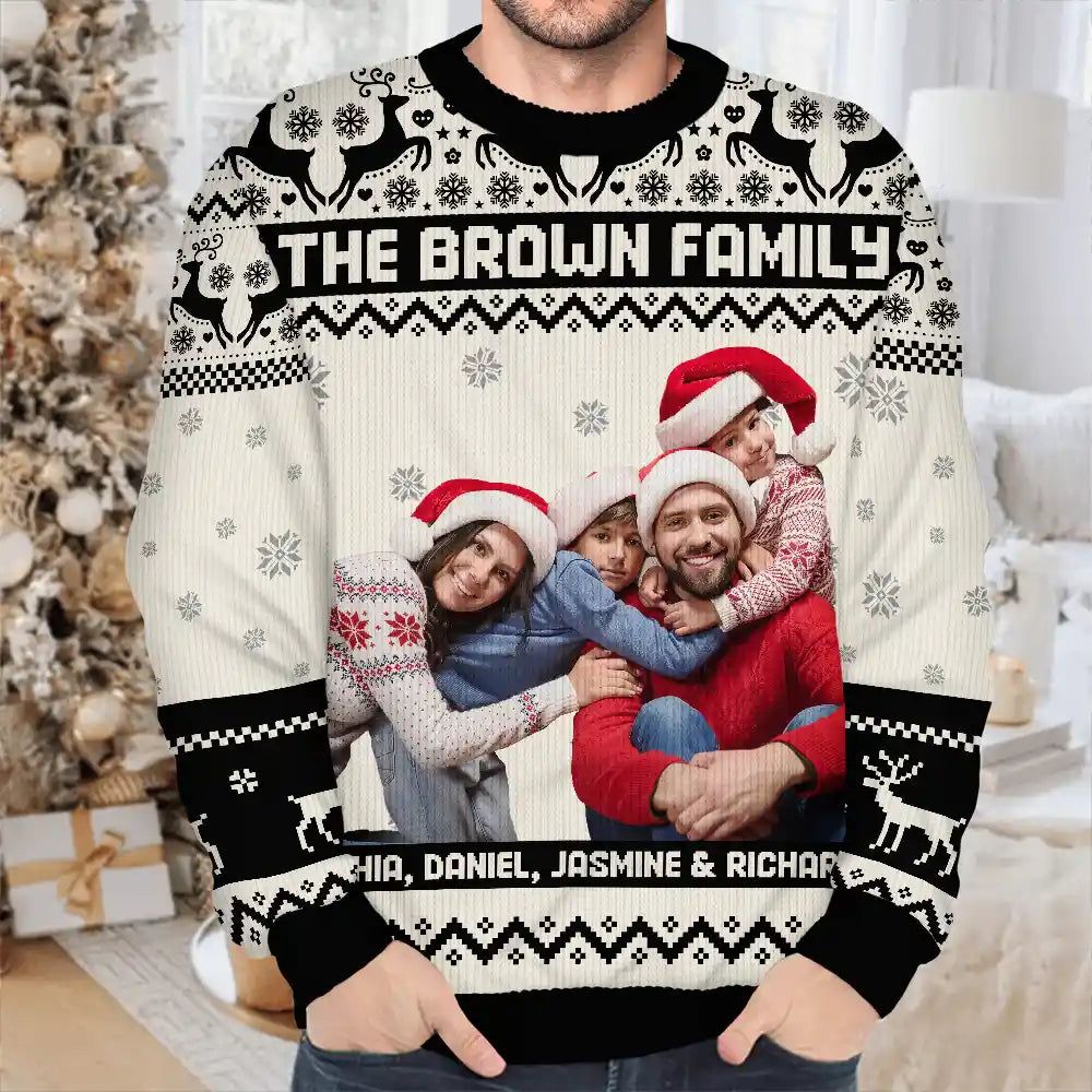 Custom Photo Family Merry Christmas - Personalized Unisex Ugly Sweater