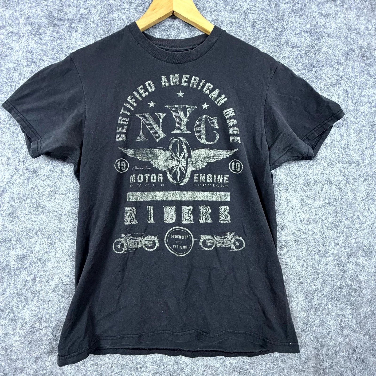 Custom 77 T-Shirt Mens Black NYC Motorcycle Riders Graphic Print Short Sleeve