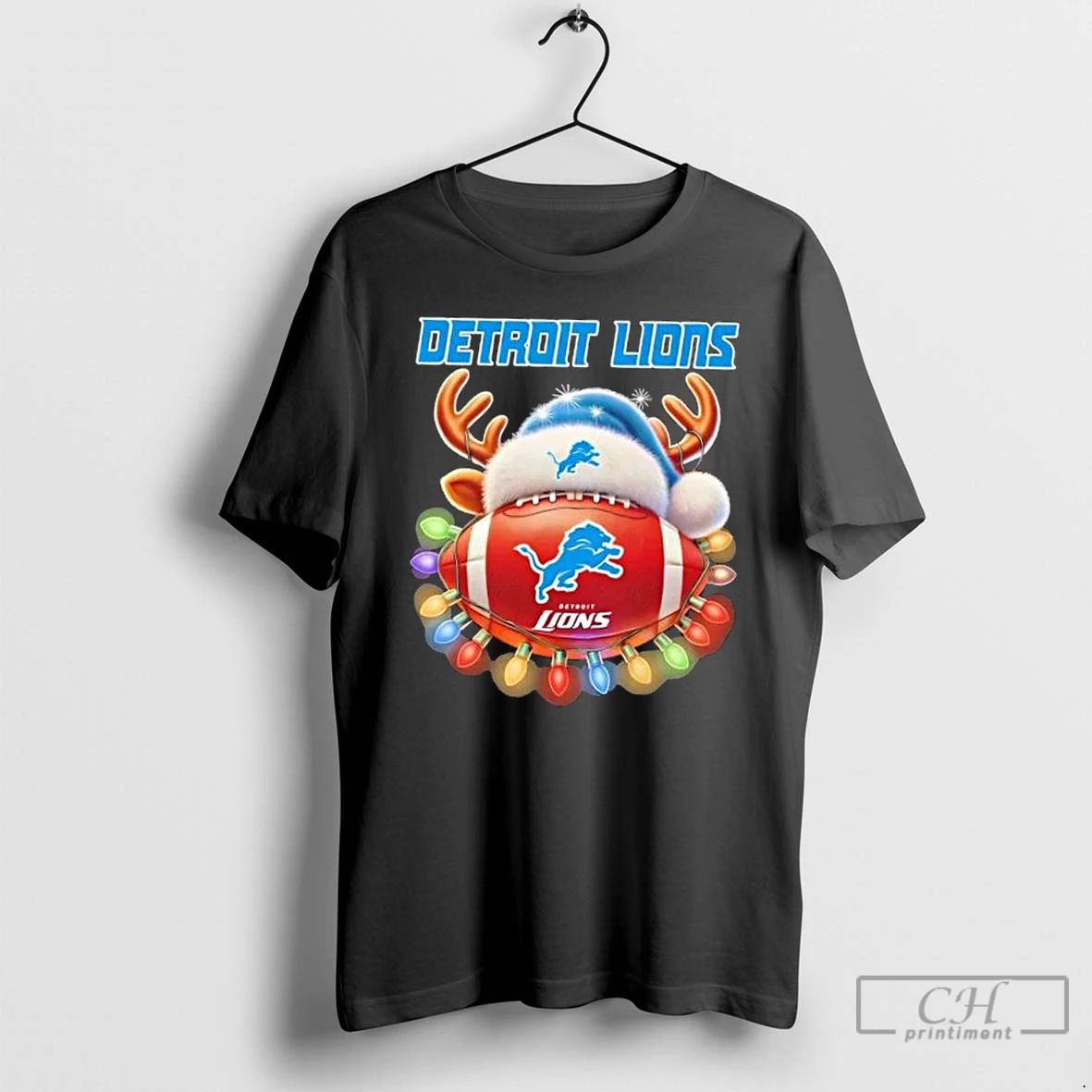 Classic Detroit Lions Football Santa Hat Christmas T Shirts