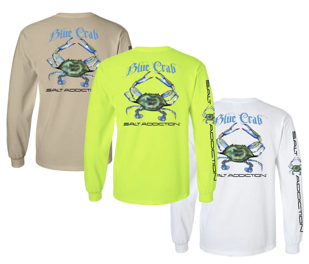 Salt Addiction Saltwater Blue Crab Fishing Long Sleeve T Shirt  Cotton