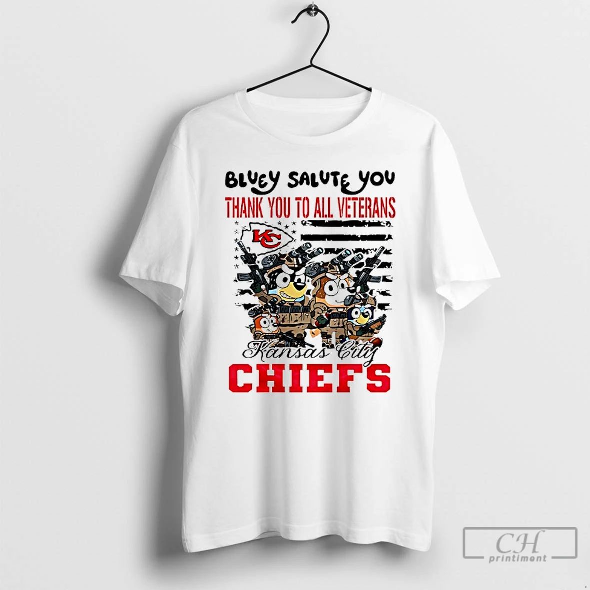 Classic Kansas City Chiefs Bluey Salute You Thank You To All Veterans T Shirts