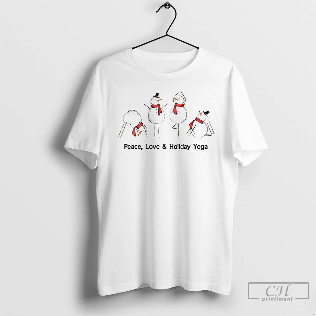 Classic Snowmen Doing Yoga Peace Love And Holiday Yoga Merry Christmas T Shirts