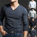 Stylish Men's Long Sleeves Muscle Tee V Neck Slim Fit Blouse for Activewear