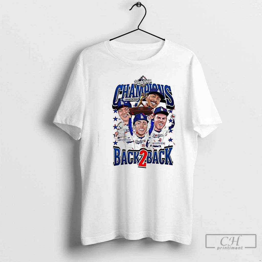 Premium Back2back Los Angeles Dodgers Mlb World Series Champions Cartoon Players T Shirts