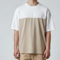 Denim & Flower Panelled Texture T Shirt Mens Large Tan Scandi Colorblock Tee New