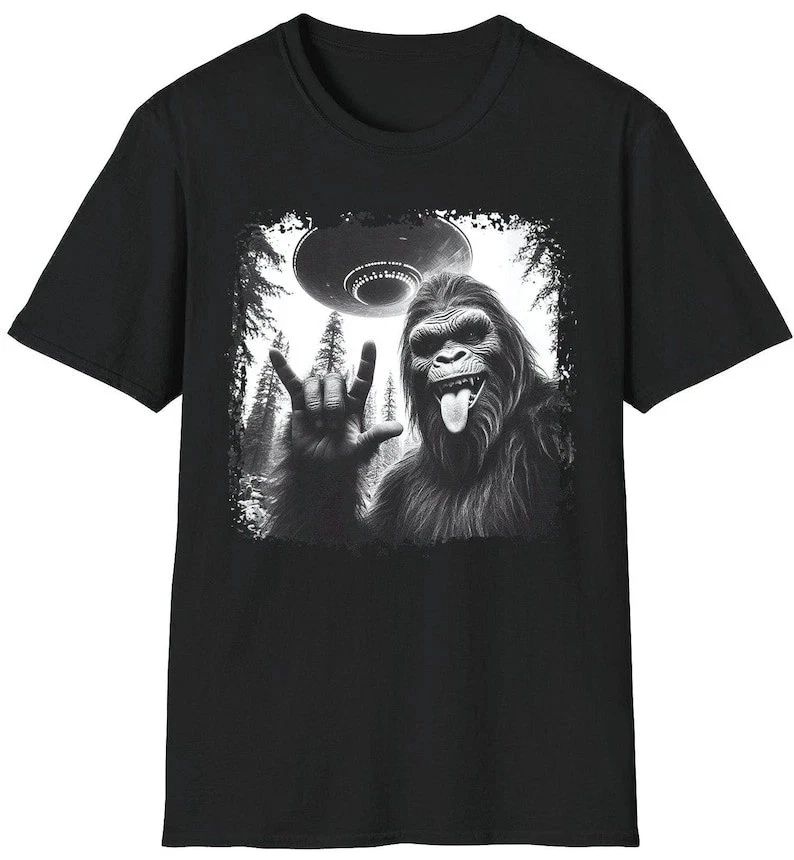 Funny Bigfoot Alien Abduction T-Shirt: Cryptid UFO Tee