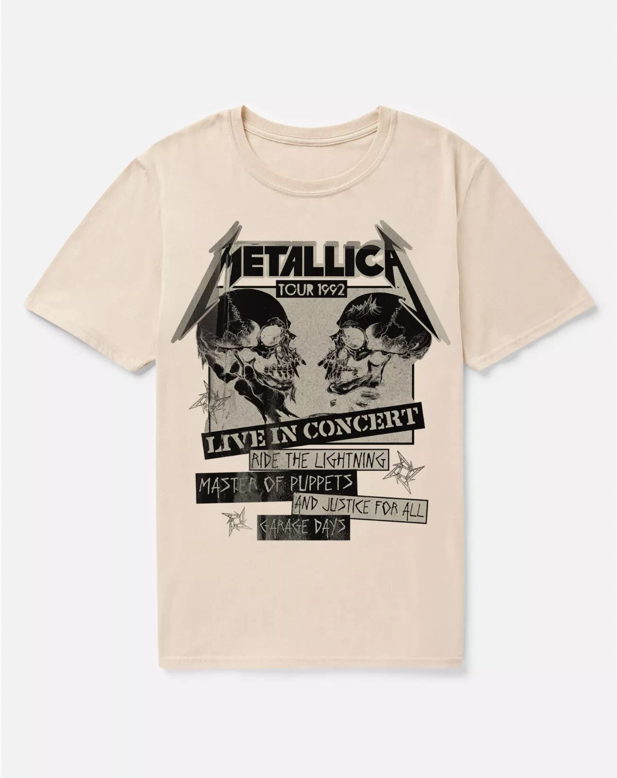 Metallica Live in Concert Tour 1992 Sand Color Tee, Sizes S-5XL