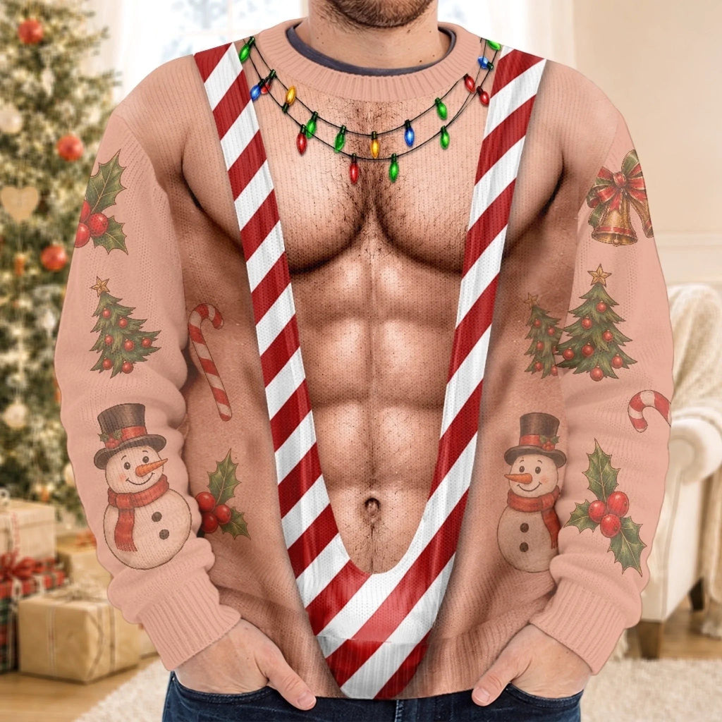 Custom Funny Patriotic Ugly Sweatshirt - Personalized Christmas Birthday Gifts For Men - Rocking Candy Cane Mankini Today