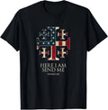 Here I Am Send Me Isaiah 6:8 Christian USA Flag Cross T-Shirt