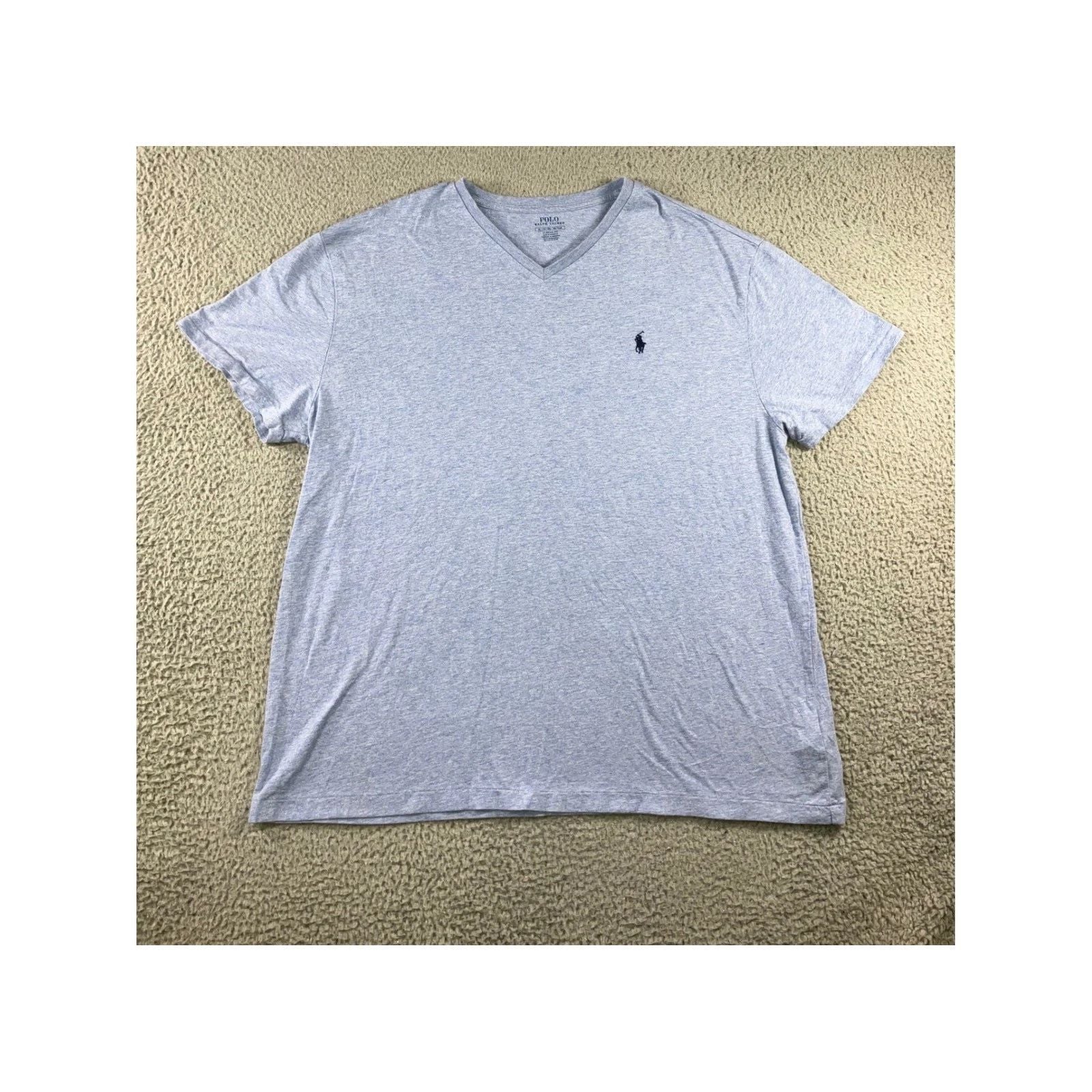 Polo Ralph Lauren V-Neck T-Shirt Men XL Blue Heathered Classic Fit Logo Tee