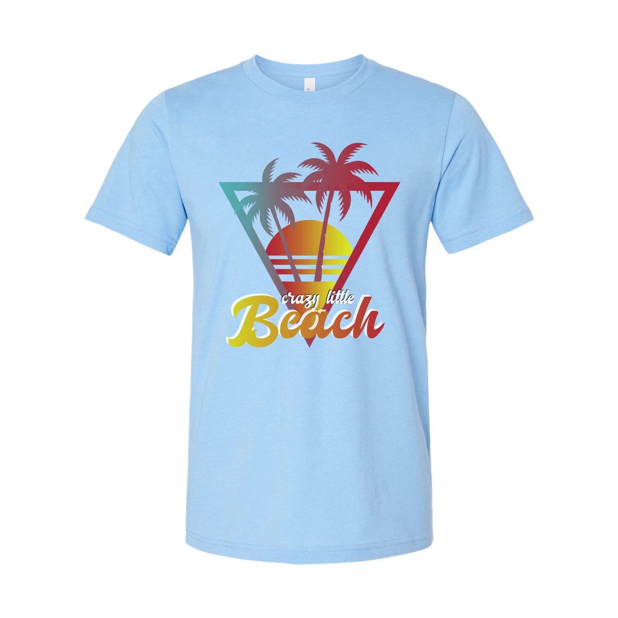 Unisex Surfing Palm Tree Sunset Graphic T Shirt With Beach Scene Artwork In Vivi