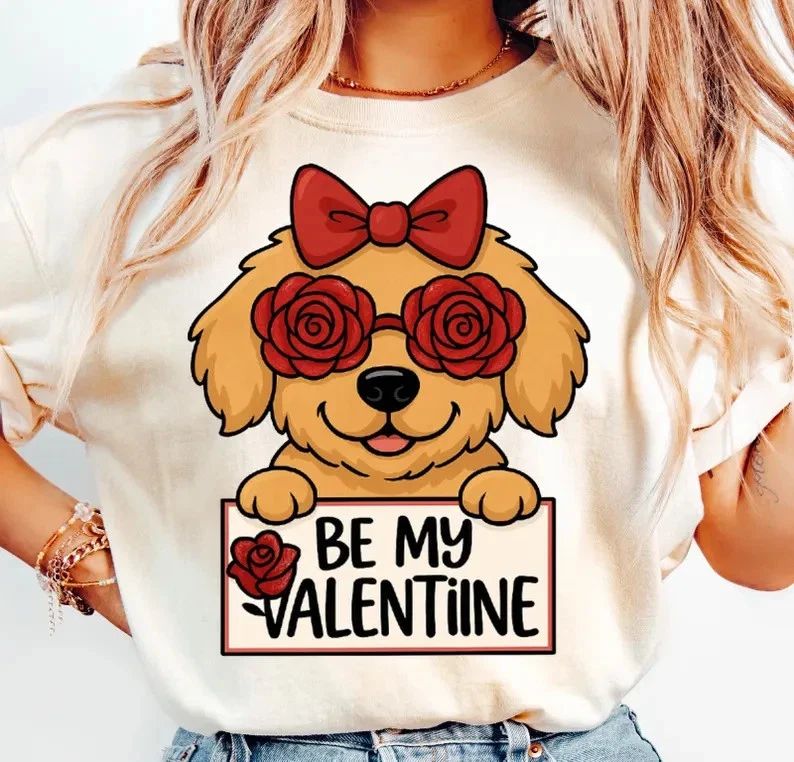 Golden Retriever Valentine Dog Lover Comfort T-Shirt Adorable Puppy Heart Tee