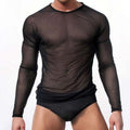Men Trendy Slim Breathable Round Neck Casual Fashion Mesh Long Sleeve T-Shirt