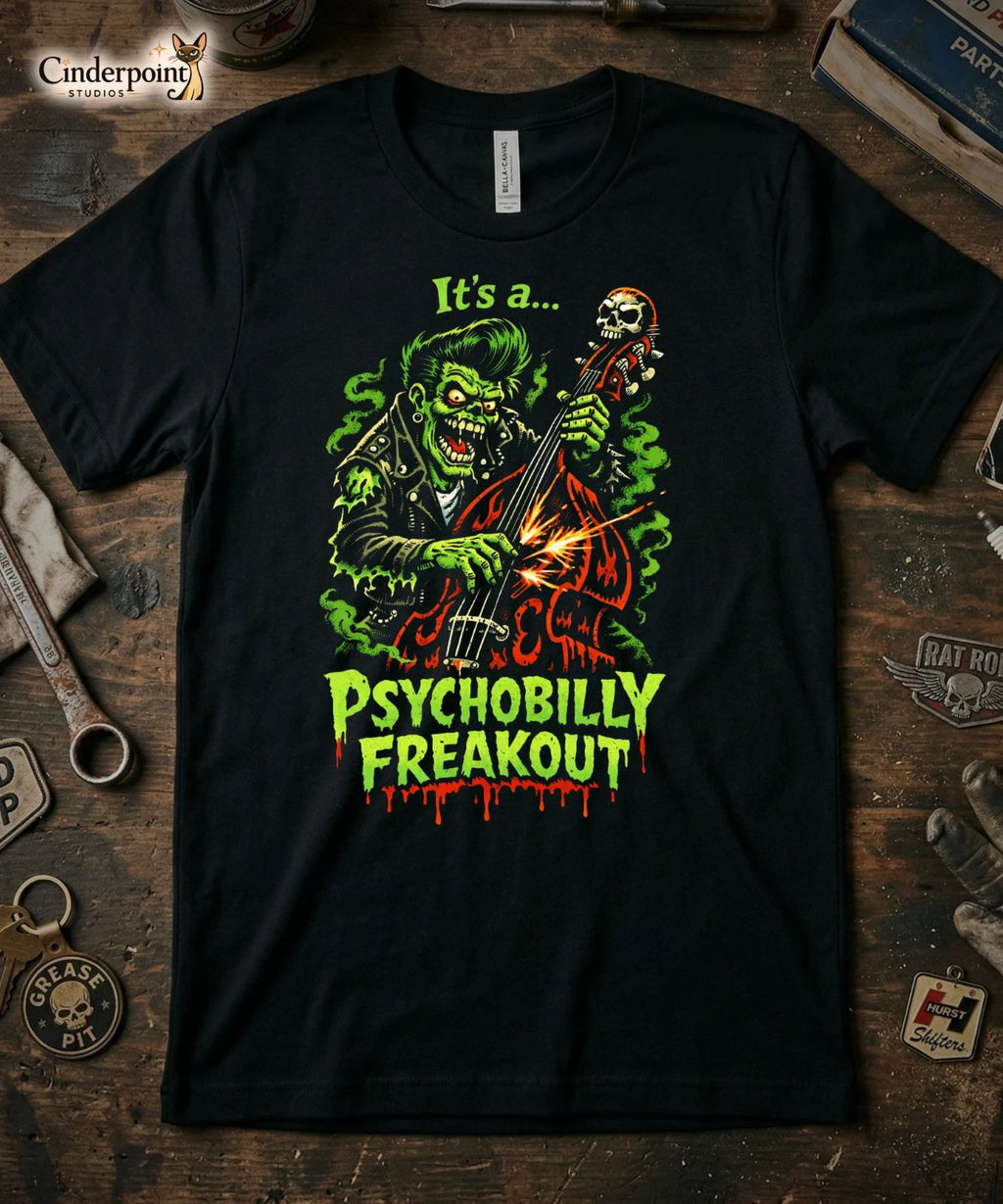 Psychobilly Freakout T-Shirt Retro Rockabilly Punk Graphic Tee Slap Bass XS-5X