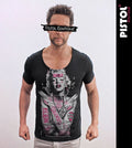 Pistol Boutique Men's Black Round Scoop Neck GRAFFITI TATTOOS MONROE T-shirt