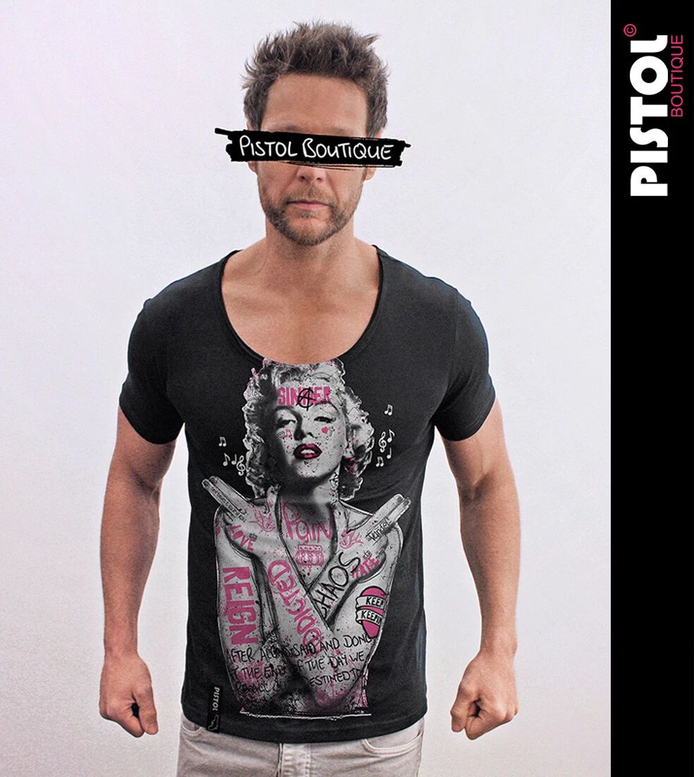 Pistol Boutique Men's Black Round Scoop Neck GRAFFITI TATTOOS MONROE T-shirt