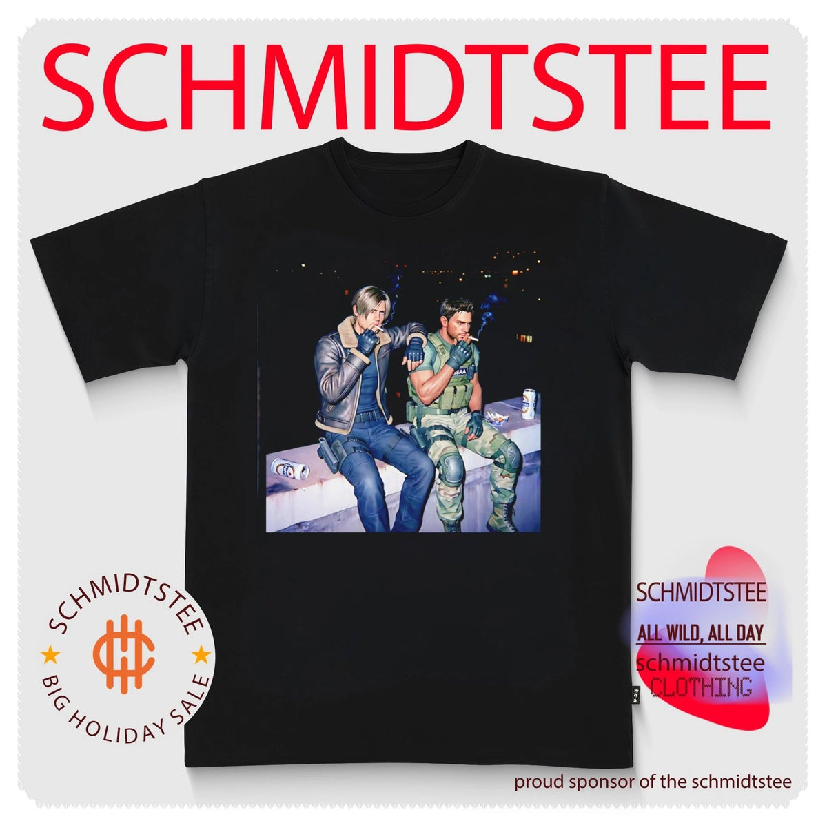 Leon S. Kennedy and Chris Redfield beer and smoking art shirt