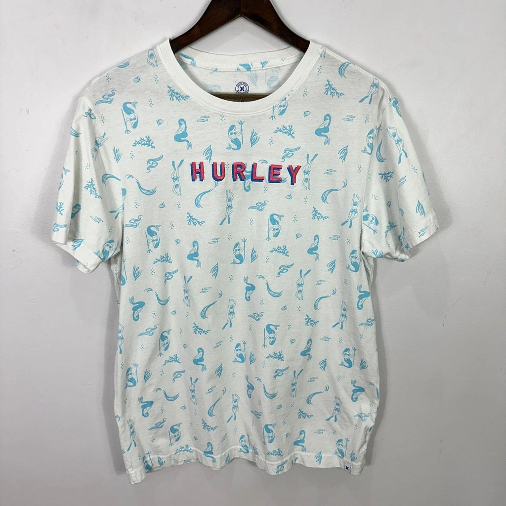 Hurley Mermaid Graphic Tee Mens Medium Coastal Y2K Surf Beach T-Shirt Skater