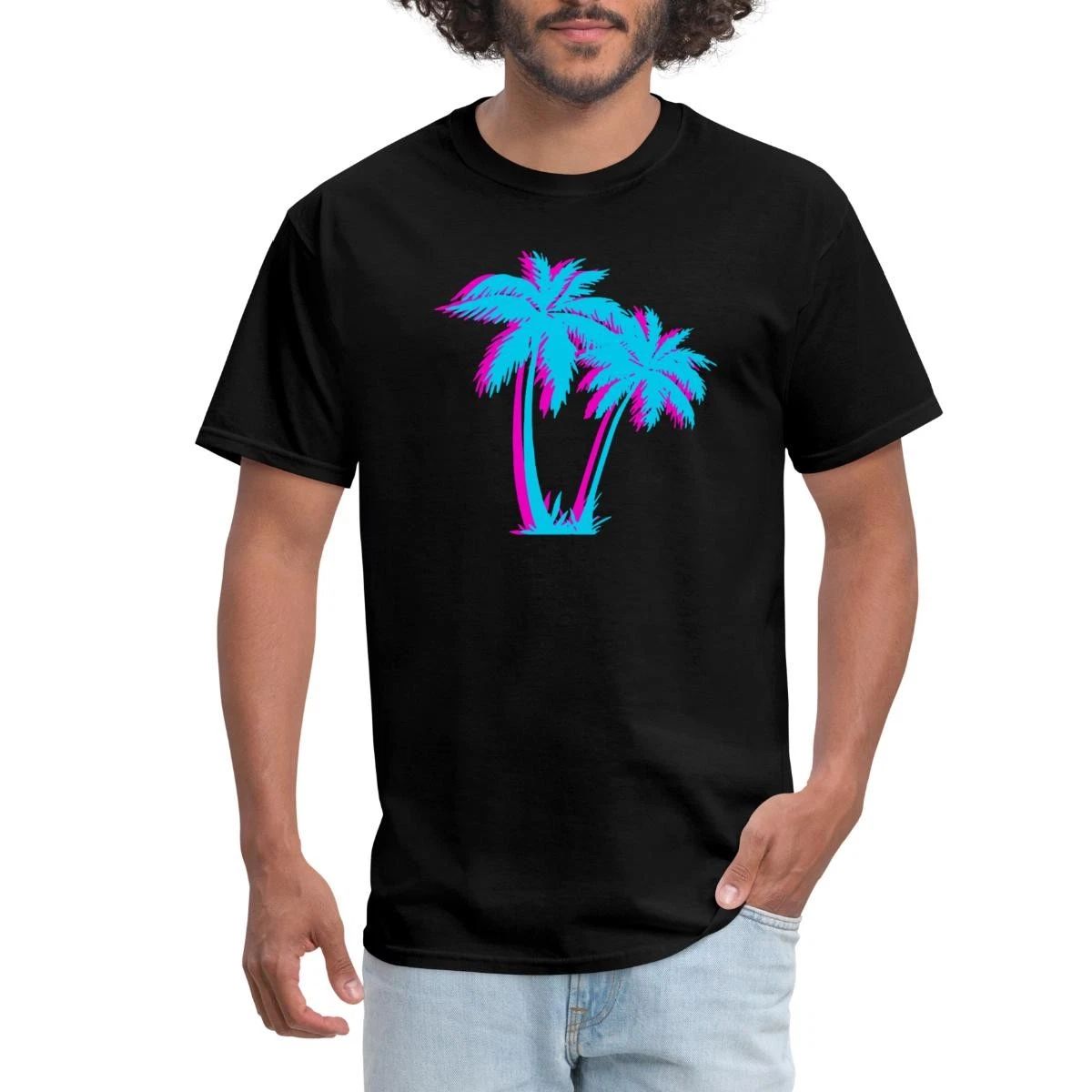Palm Trees Neon Streetwear Vaporwave Aesthetic Men's T-Shirt