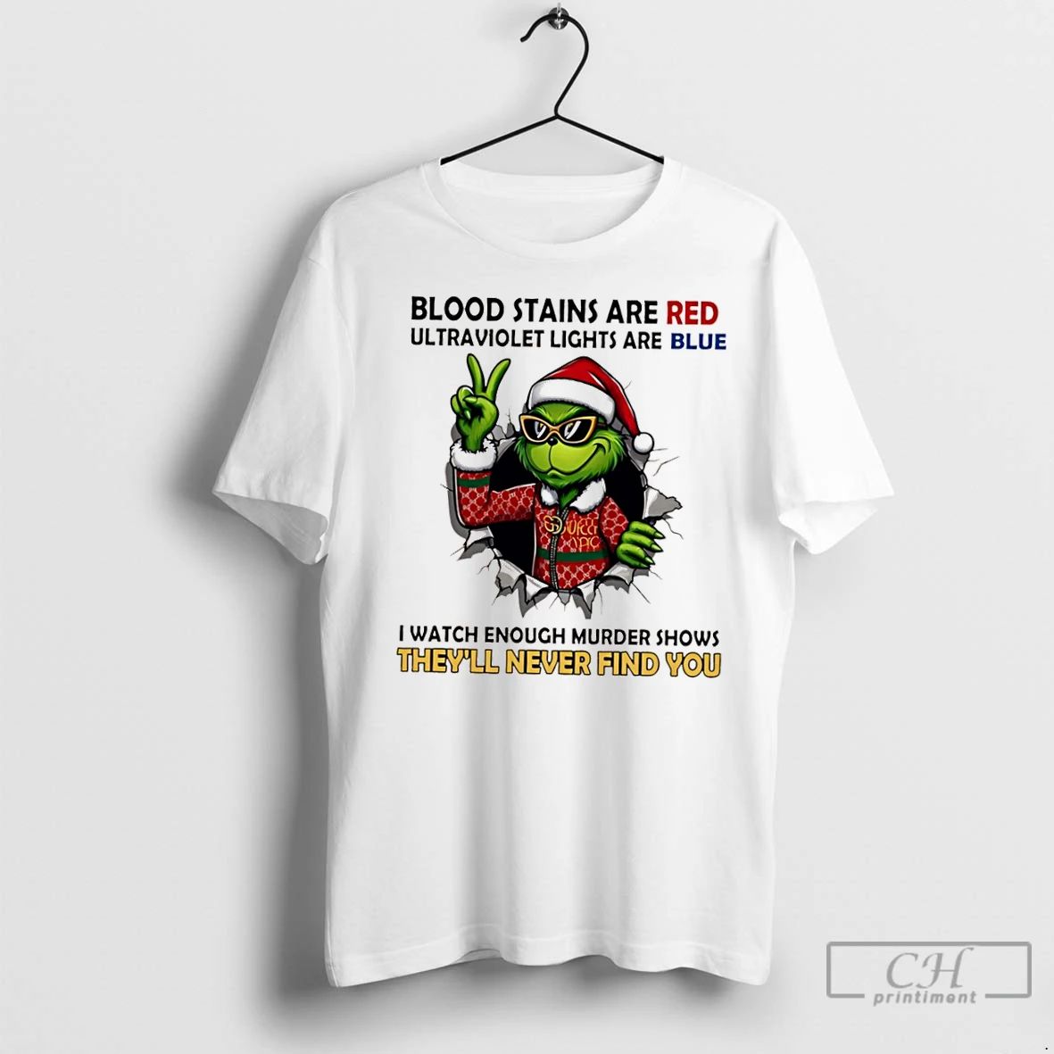 Classic Grinch Christmas Blood Stains Are Red Ultraviolet Lights Are Blue I Watch Enough Murder