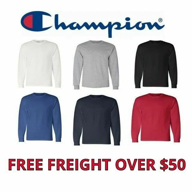 Champion Men's 100% Cotton Long-Sleeve Crew Neck Athletic T-Shirt CC8C