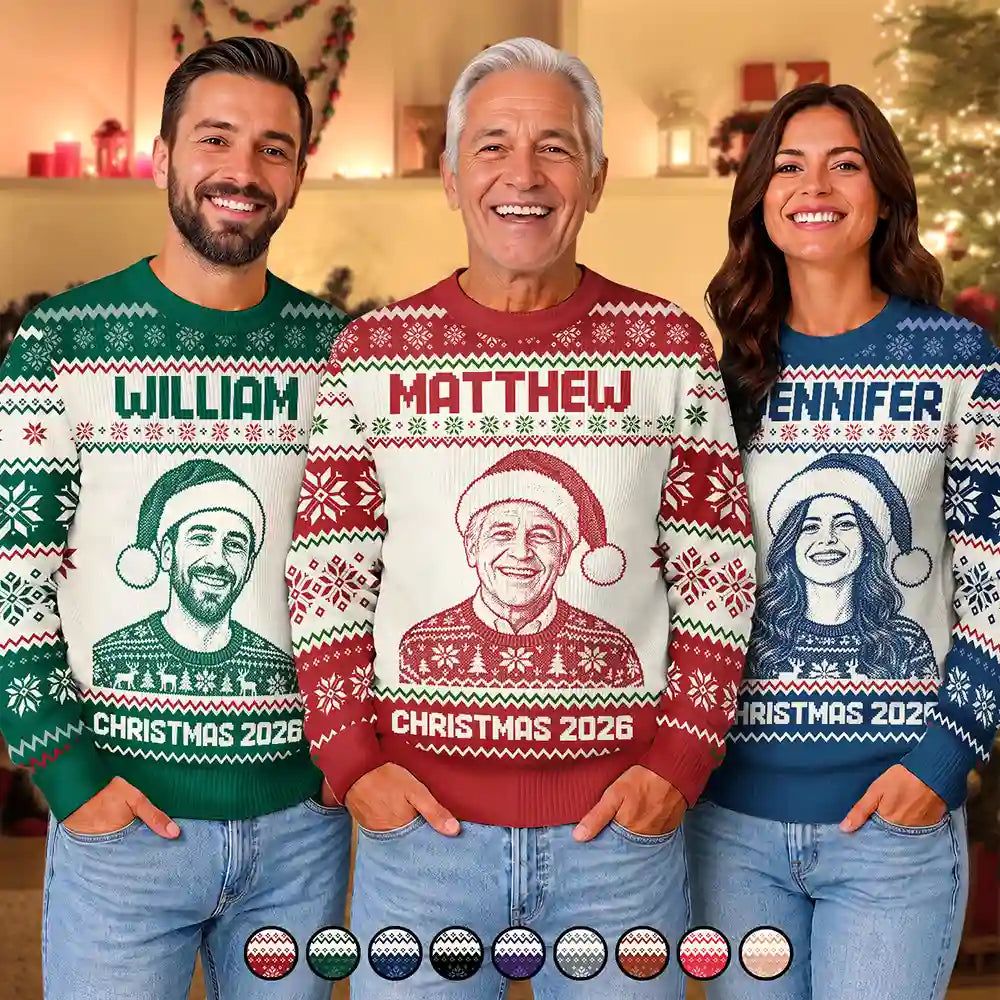 Custom Photo Family Christmas Matching Sweater - Personalized Unisex Ugly Sweater