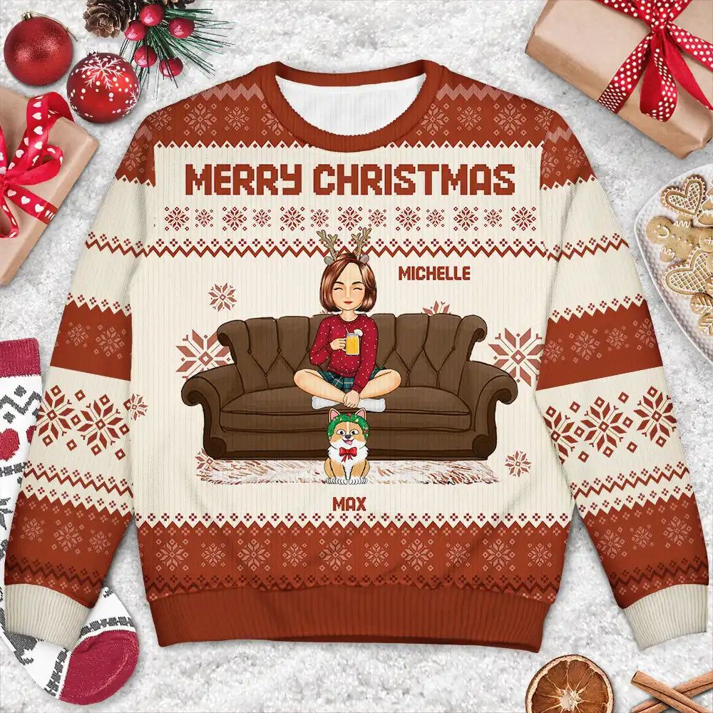 Cartoon Single Mom Dad With Kids And Pets - Personalized Unisex Ugly Sweater