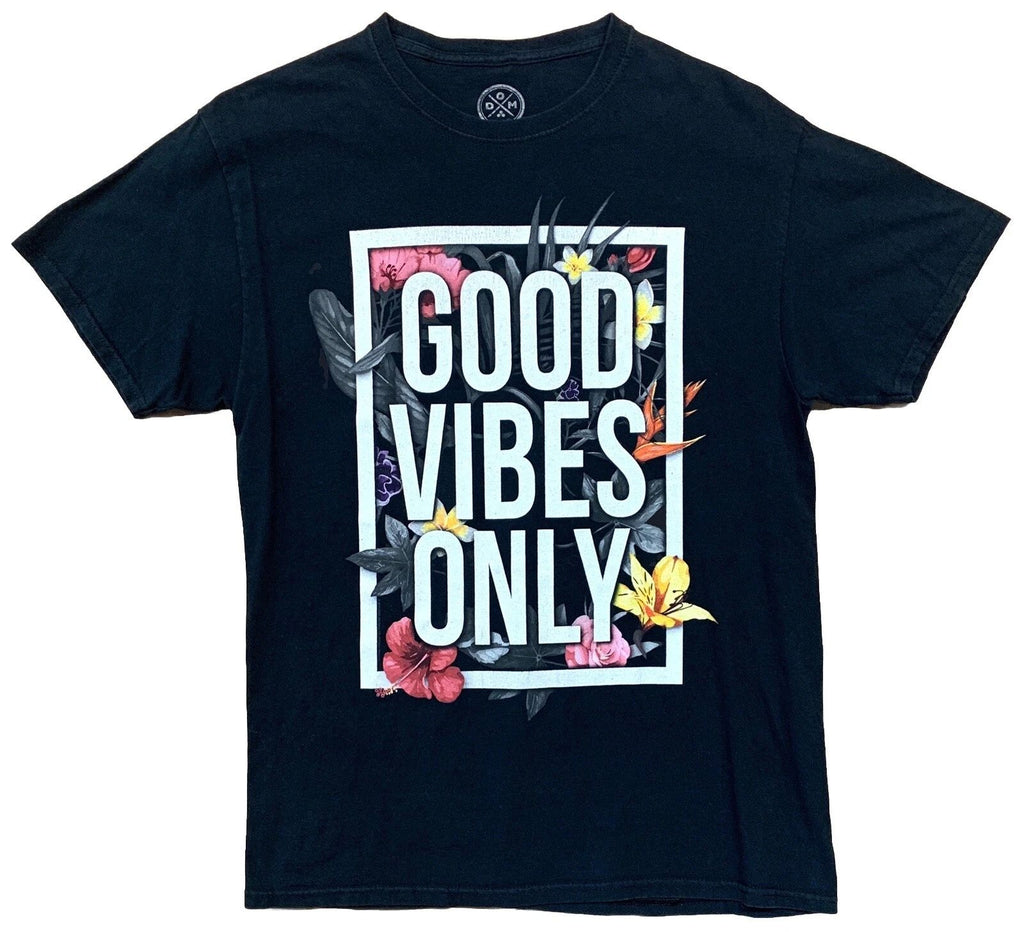 Good Vibes Only Flowers Positive Thinking T-shirt Size Medium Black Cotton