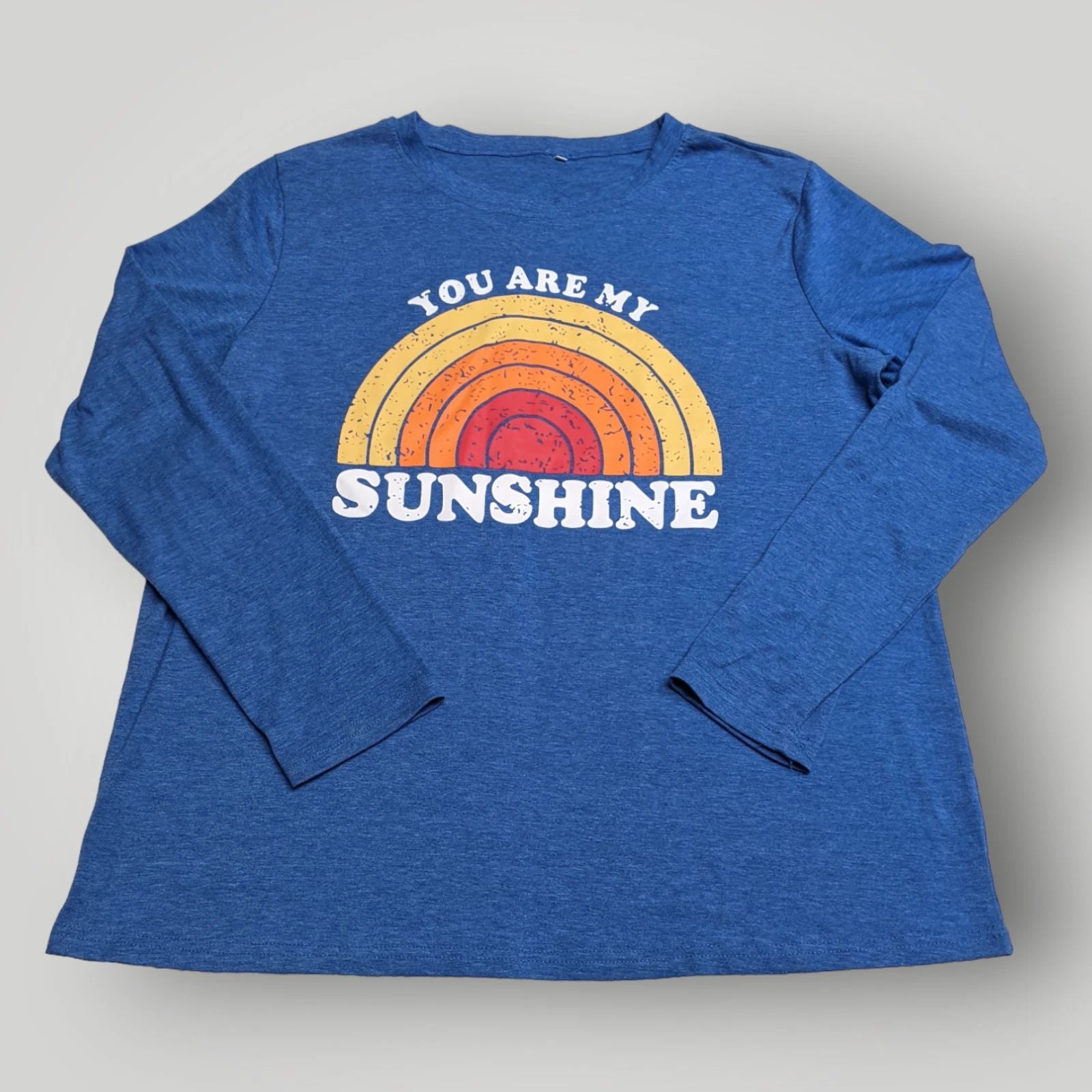 You Are My Sunshine RETRO BLUE Rainbow Long Sleeve Boho Outdoor T Shirt