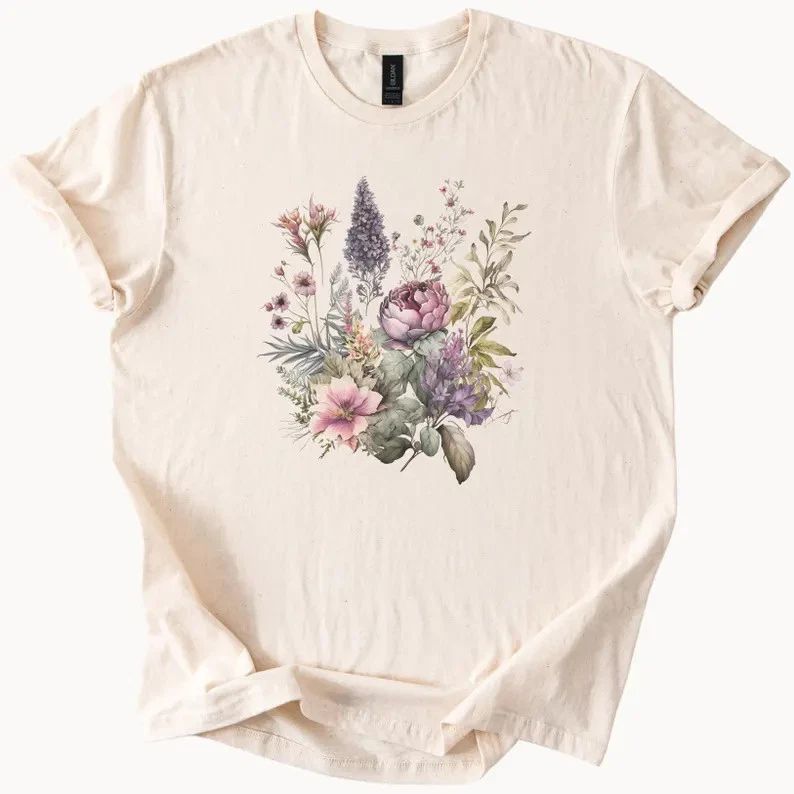 Boho Watercolor Floral Comfort Tee Shirt Soft Relaxed Fit Gift